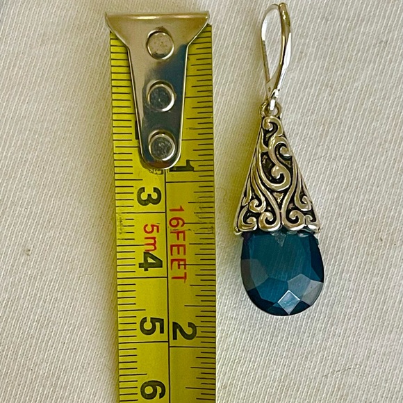 Scroll teardrop earrings w/ Blue crystal stone. Sterling post NWT - Picture 4 of 10
